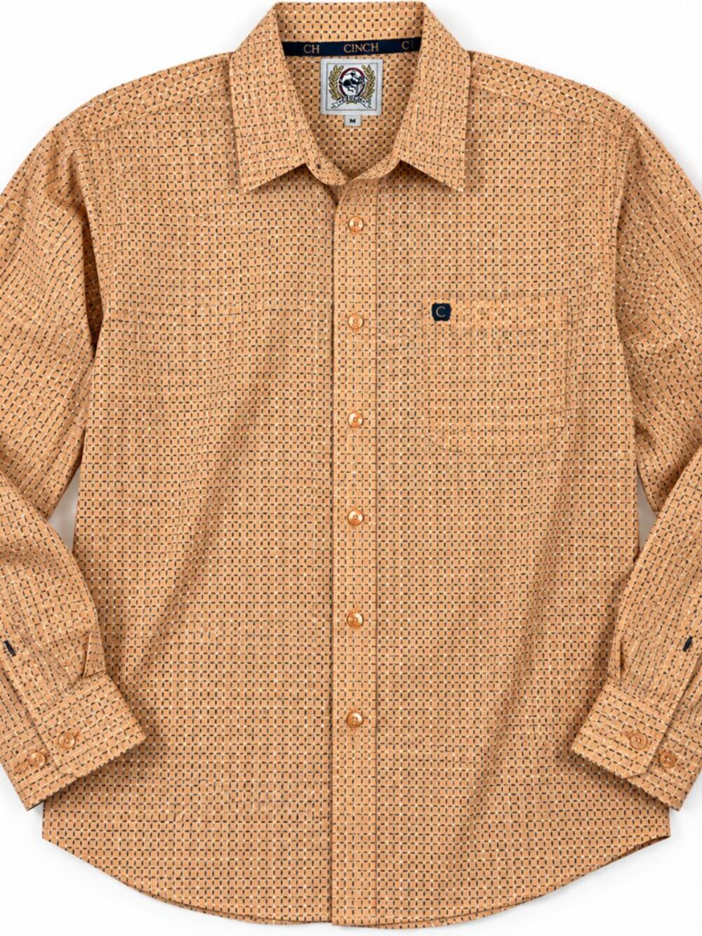 Cinch Western Shirt Mens M Orange Navy Plaid Button Down Cowboy Rodeo Ranch